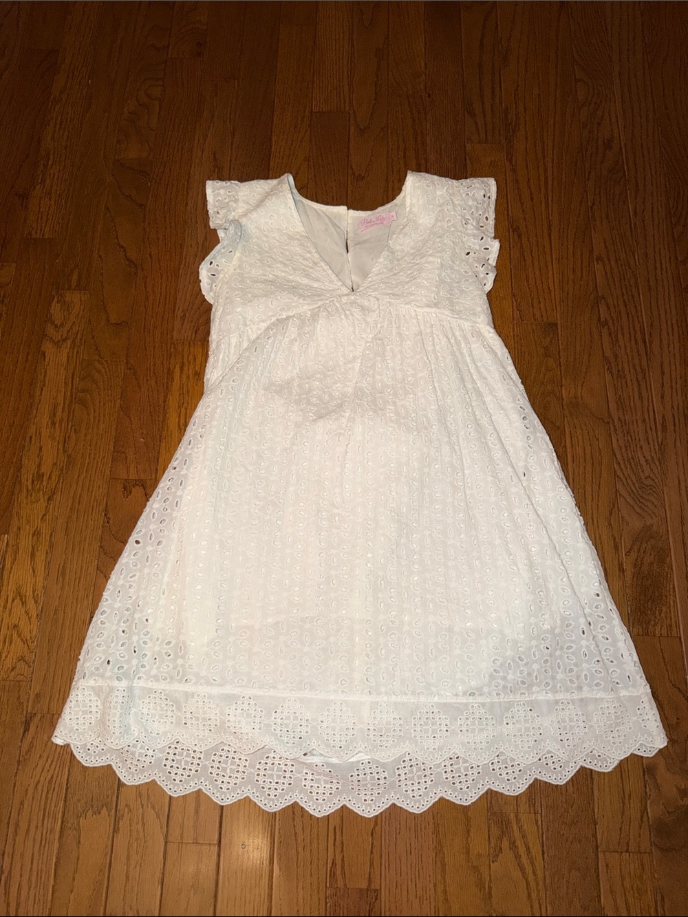 Pink Lily White Eyelet Mini Dress with Scalloped Edge